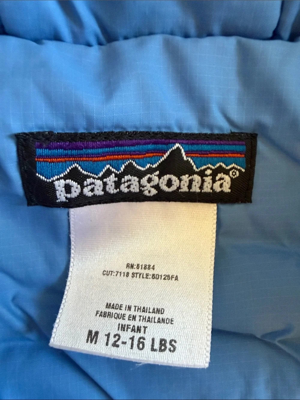 Patagonia Blue Infant Bunting 12-16 lbs